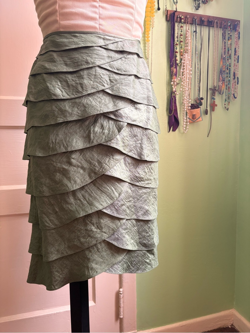 Adrianna Papell Green Sheer-Overlay Tiered Cocktail Mermaid Dress Set NWOT - Picture 7 of 11